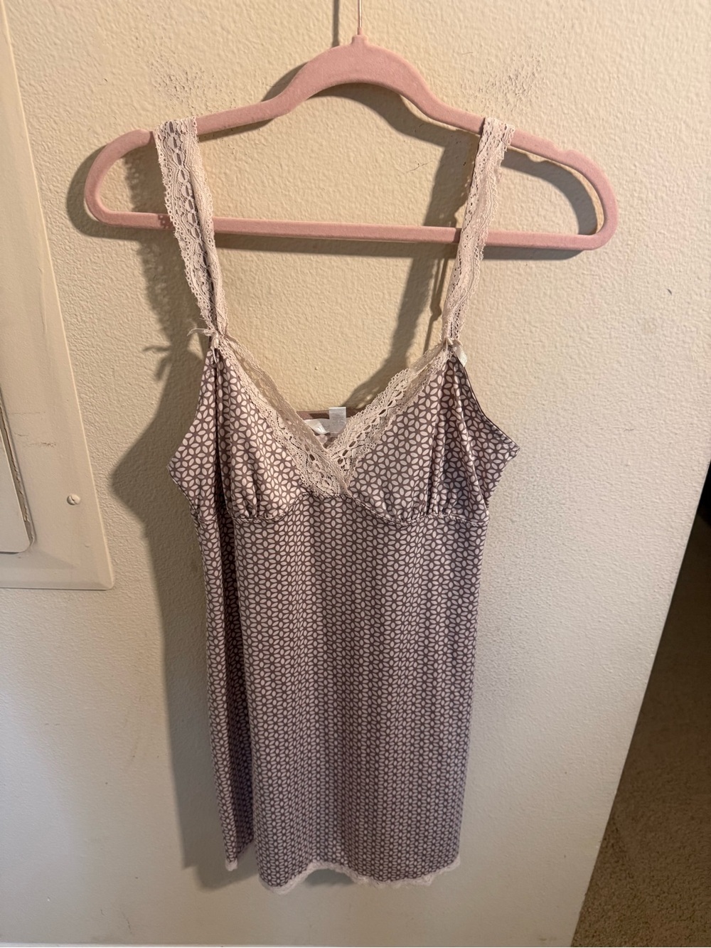 Marilyn Monroe Gray Lace Trim Geometric Print Sleep Chemise Nightgown L